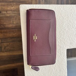 Plum Crossgrain Leather Coach Wallet
